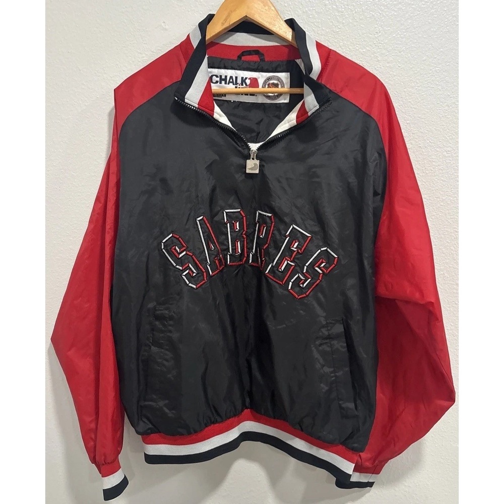 VTG 90s Chalk Line NHL Buffalo Sabres Quarter Zip Embroidered Wind Jacket NO TAG